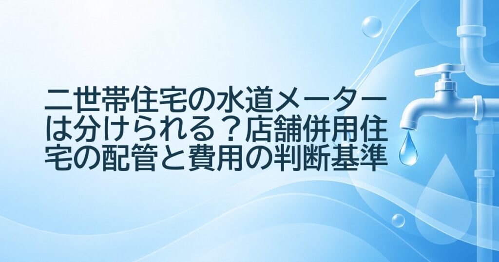二世帯住宅の水道メーターは分けられる?店舗併用住宅の配管と費用の判断基準