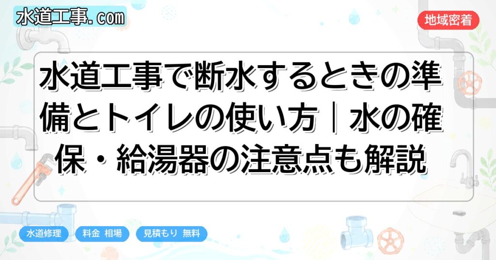 水道工事で断水するときの準備とトイレの使い方|水の確保・給湯器の注意点も解説
