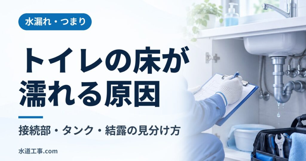 トイレの床や便器まわりが濡れる原因|給水管の接続部・タンク・結露の見分け方